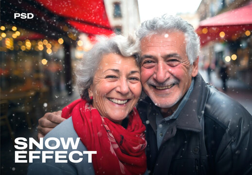 Elderly Couple Enjoying Snowfall PSD Snow Effect