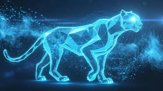 Abstract digital illustration of a feline predator with low poly design
