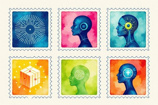 Digital Minds AI Robots Technology Stamps Set