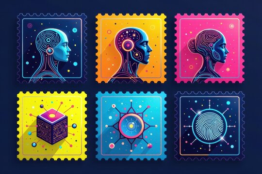 Digital Minds AI Robots Technology Stamps Set