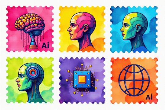 Digital Minds AI Robots Technology Stamps Set