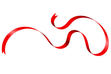Red Flowing Ribbon Isolated on White, Elegant Curved Red Ribbon Design, Holiday Gift Ribbon Banner, Celebration Ribbon Swirl