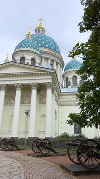 Saint Petersburg. Russia. Trinity-Izmailovsky Cathedral with blue domes. Architectural monument. Cathedral of the Holy Life-Giving Trinity of the Izmailovsky Regiment of the Life Guards. 4К