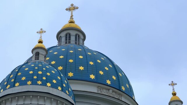 Saint Petersburg. Russia. Trinity-Izmailovsky Cathedral with blue domes. Architectural monument. Cathedral of the Holy Life-Giving Trinity of the Izmailovsky Regiment of the Life Guards. 4К