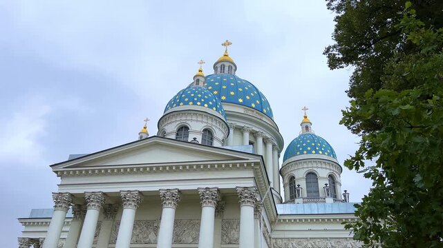 Saint Petersburg. Russia. Trinity-Izmailovsky Cathedral with blue domes. Architectural monument. Cathedral of the Holy Life-Giving Trinity of the Izmailovsky Regiment of the Life Guards. 4К