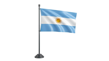 Argentina flag on a pole with white background