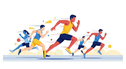 Group of Runners Sprinting on Track in Athletic Race