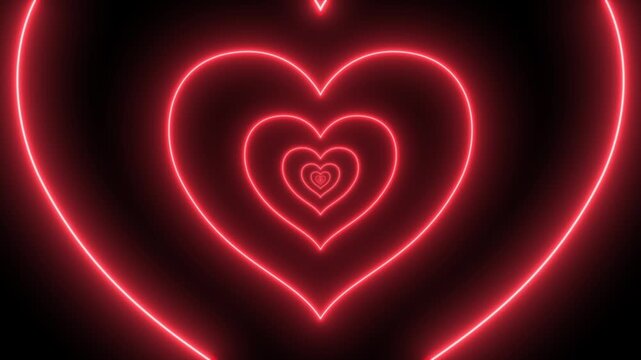Retro Futuristic Red Neon Heart Tunnel Animation Loop Background 4k