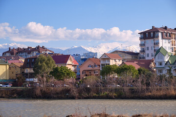 Mzymta river embankment in the Adler district of Sochi. Krasnodar Krai. Russia