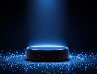 Blue podium with a light shining on it