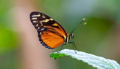 Obraz premium A butterfly perched on a leaf with blurred greenery