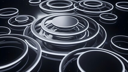 Abstract Metal Circular Rings in Futuristic Geometry.