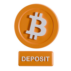 Obraz premium 3D Bitcoin Deposit Icon Isolated on Clean Black Background