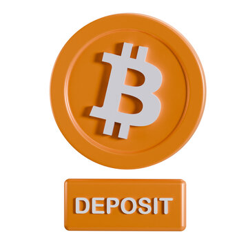 3D Bitcoin Deposit Icon Isolated on Clean Black Background
