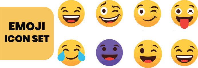 Fototapeta premium Fun & Winking Emoji Icon Set - Playful Face Expressions