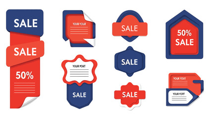 Fototapeta premium Set of Red and Blue Sale Labels and Badges