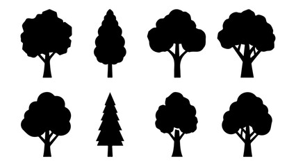 Collection of diverse tree silhouettes for design elements isolated on white background, Vector, illustration © AYSHA AHSAN