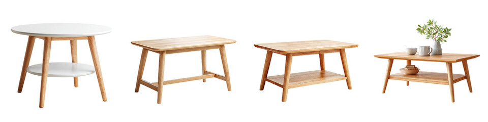 Modern Wooden Coffee Tables Set on White Background