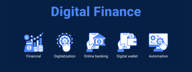 Digital Finance web banner icon vector illustration concept ,  with icon of Financial, Digitalization, Online banking, Digital.