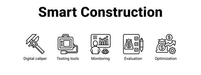 Obraz premium Smart Construction web banner icon vector illustration concept , with icon of Digital caliper, Testing tools, Monitoring.