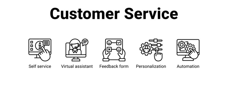 Customer Service web banner icon vector illustration concept ,  with icon of Self service, Virtual assistant, Feedback form.