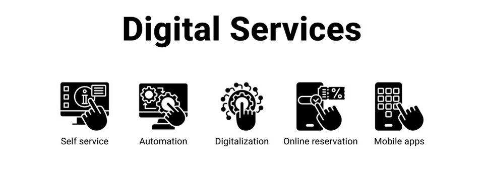 Digital Services web banner icon vector illustration concept ,  with icon of Self service, Automation, Digitalization, Online reservation.