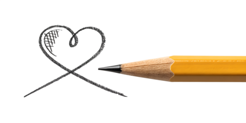 Heart shape drawn with pencil isolated on transparent background