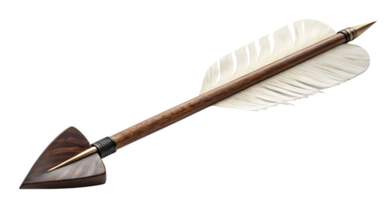 Traditional arrow with feather fletching isolated on transparent background