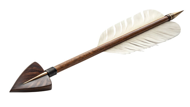Traditional arrow with feather fletching isolated on transparent background