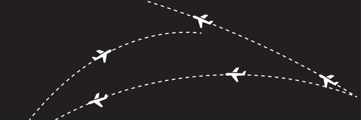 Airplane flight routes travel pattern background. Seamless aviation themed background with airplane icons and dotted flight paths, representing air travel, global transportation. © KD Vector Studio