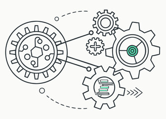 A vector graphic illustration of interconnected gears and cogs in a modern design