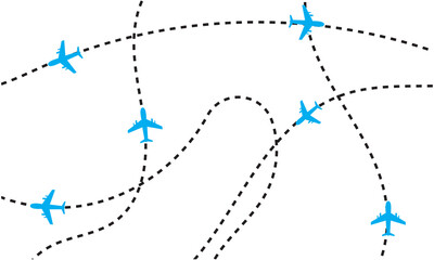 Airplane flight routes travel pattern background. Seamless aviation themed background with airplane icons and dotted flight paths, representing air travel, global transportation. © KD Vector Studio