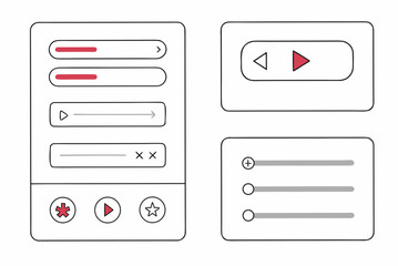 A vector graphic illustration of various UI elements and icons for digital design