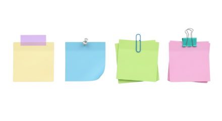 カラフルな付箋とクリップのセット 白背景