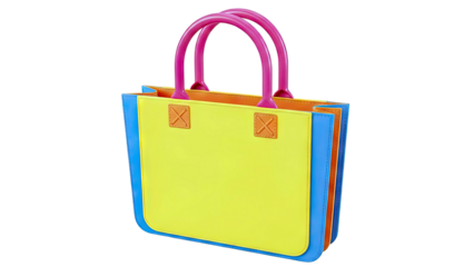 Colorful Tote Bag with Pink Handles