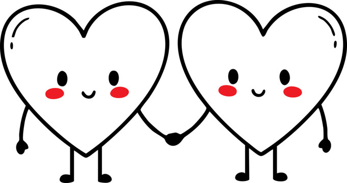 cute doodle couple hearts holding hands