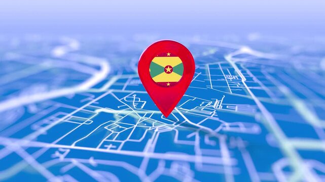 Grenada Flag Pin Location On Digital Map Revealing By Cloth