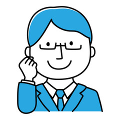 ガッツポーズをするスーツを着た眼鏡の男性
