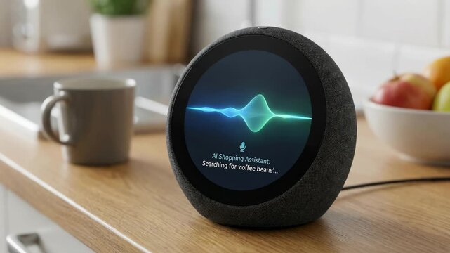 Smart speaker voice assistant, powered by machine learning, offers intuitive shopping support, bringing modern kitchen convenience