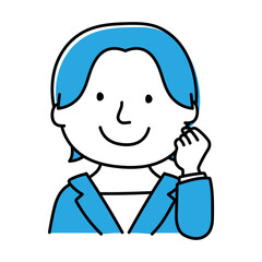 Obraz premium ガッツポーズをするスーツを着たショートカットの女性