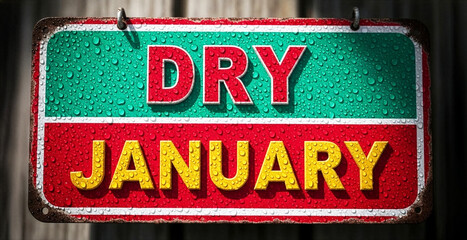 Vintage Dry January Sign Covered in Water Droplets