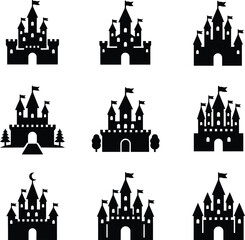 Fairy Tale Castle Silhouette Icon Set Illustration © Sheikh