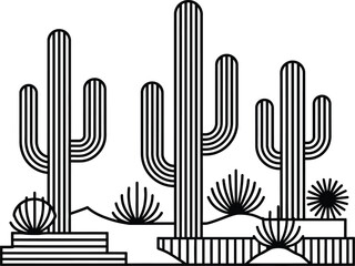 cactus, illustration outline isolated on white background
Desert Cactus Landscape Line Art Illustration