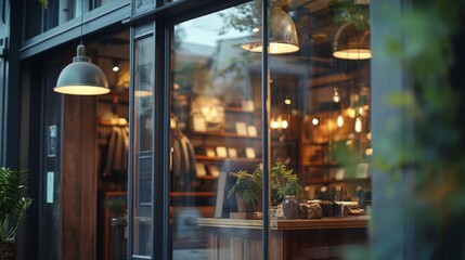 Mockup design with glass shop window for logo presentation