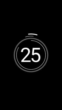 Circular countdown timeline 35 seconds animation visualizing steady time reduction for commercials, online promotions, presentation pacing. video 4K