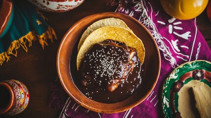 Mole poblano dish for cinco de mayo celebration in mexican cuisine