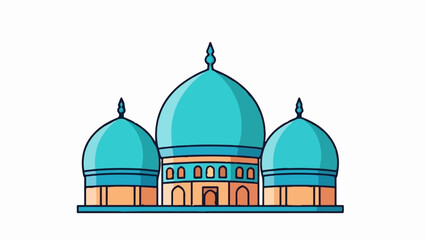 Obraz premium Stylized turquoise domed building with arched entrances and square windows