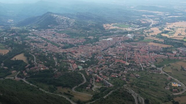 Aerial drone footage of Berga city in Catalonia, Spain. High quality 4k footage