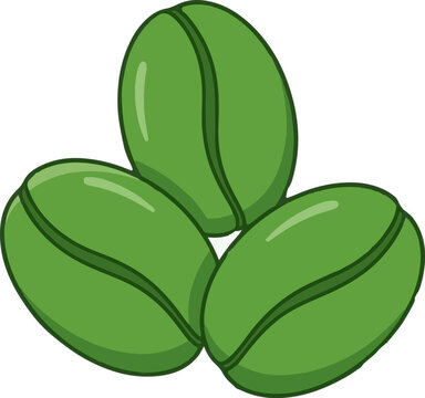 Three plump green coffee beans arranged in a cluster