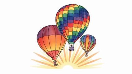 Fototapeta premium Three colorful hot air balloons ascending above a stylized sunrise